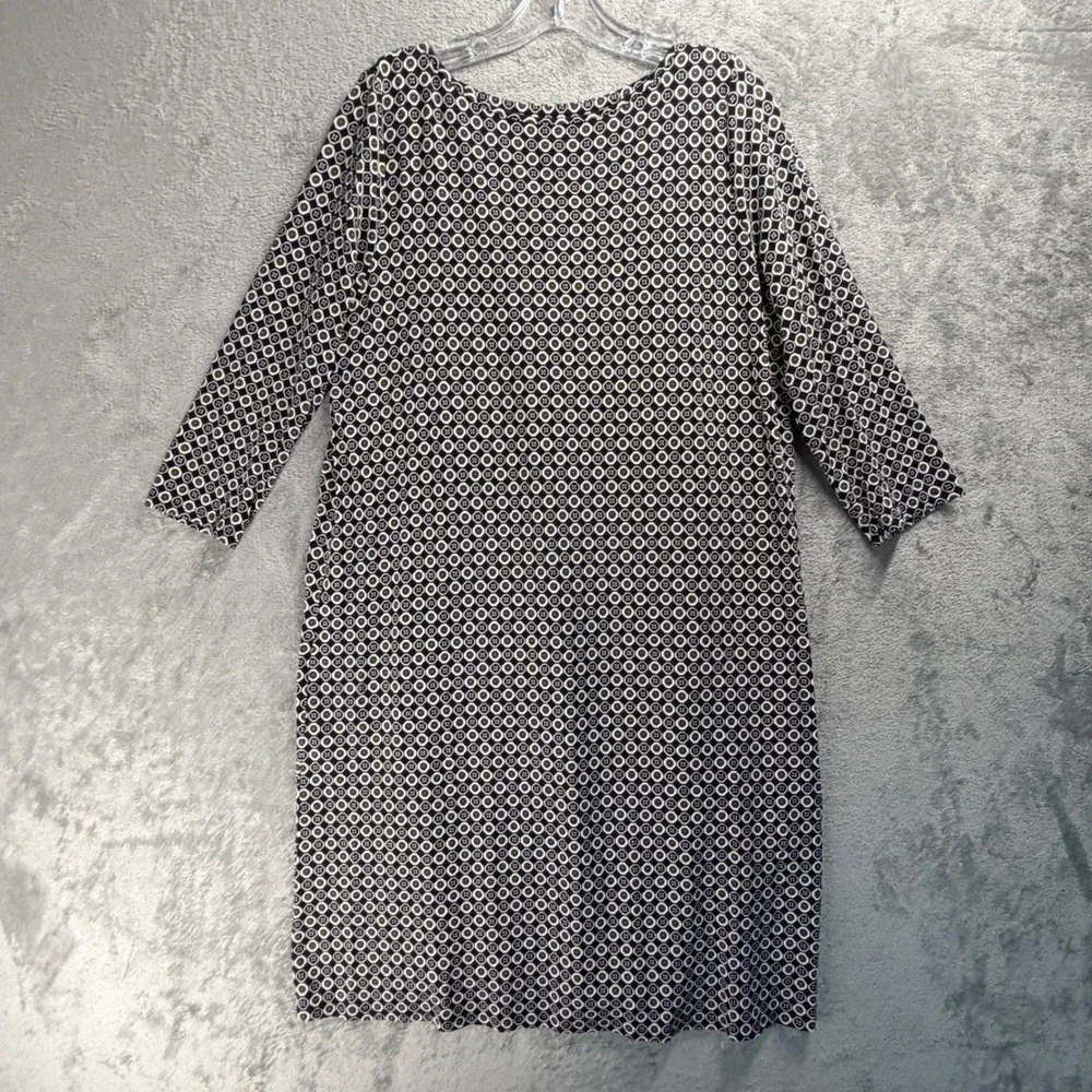 J Jill Wearever Geometric Shift Dress M Art Teacher Quiet Luxury Travel Knit